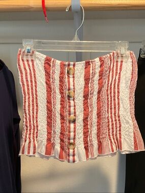 Red and White Striped Button-Front Tube Top